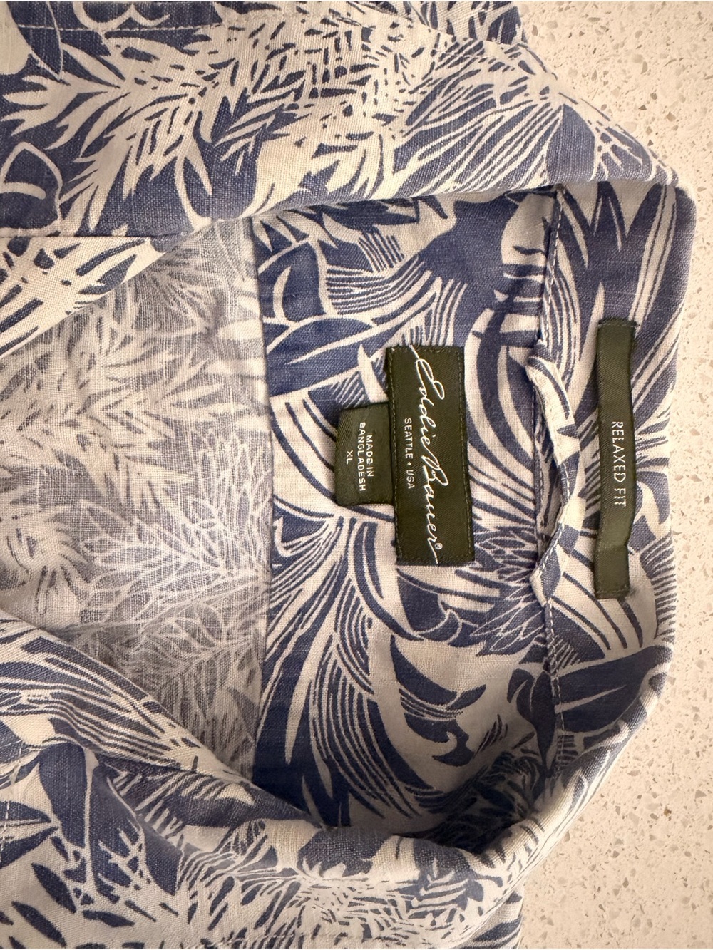 Eddie Bauer Men’s XL Linen Cotton Tropical Hawaiian Shirt Blue White